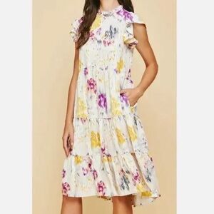 Pinch Color Splash Tiered Flare Dress Size S